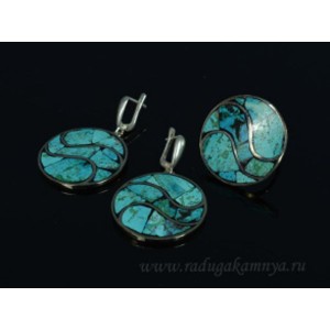 Кольцо и серьги с хризоколлой "Круг" 31мм Кольцо и серьги с хризоколлой "Круг" 31мм