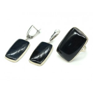 Кольцо и серьги соколиный глаз " Прямоугольник "