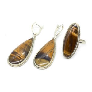 Кольцо и серьги из тигрового глаза