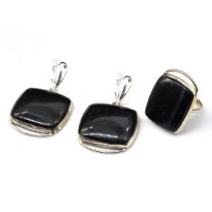 Кольцо и серьги соколиный глаз