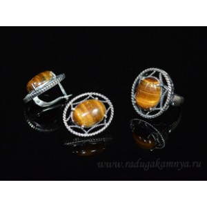Кольцо и серьги с тигровым глазом . Кольцо и серьги с тигровым глазом .