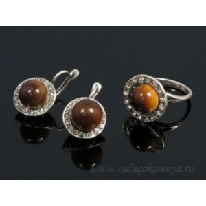 Кольцо и серьги тигровый глаз