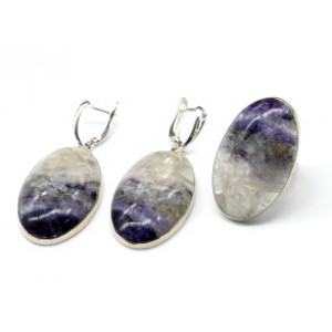 Кольцо и серьги с флюоритом " Овал "