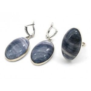 Кольцо и серьги с флюоритом " Овал "