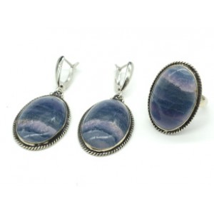 Кольцо и серьги флюорит " Овал "