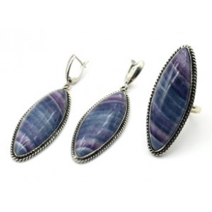 Кольцо и серьги флюорит " Рис "