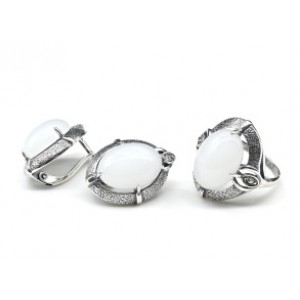 Кольцо и серьги с халцедоном (имитация)  (иск.)