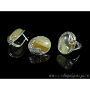 Кольцо и серьги с халцедоном (имитация)  (иск.)