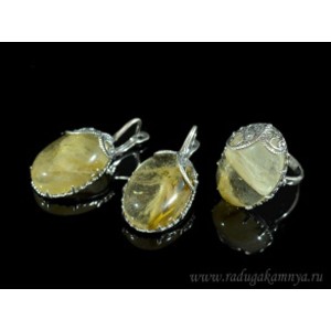 Кольцо и серьги с халцедоном (имитация) (иск.) Кольцо и серьги с халцедоном (имитация) (иск.)