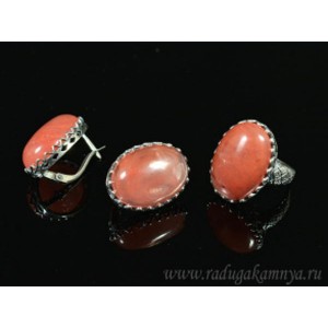 Кольцо и серьги с халцедоном (имитация)  (иск.)
