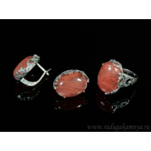 Кольцо и серьги с халцедоном (имитация)  (иск.)