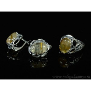 Кольцо и серьги с халцедоном (имитация)  (иск.)