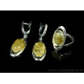 Кольцо и серьги с халцедоном (имитация)  (иск.)