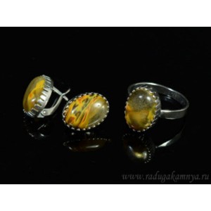 Кольцо и серьги с халцедоном (имитация)  (иск.)