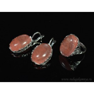 Кольцо и серьги с халцедоном (имитация)  (иск.)