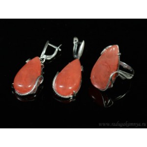 Кольцо и серьги с халцедоном (имитация)  (иск.)