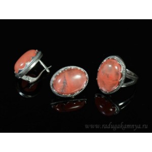 Кольцо и серьги с халцедоном (имитация)  (иск.)