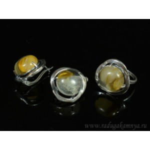 Кольцо и серьги с халцедоном (имитация)  (иск.)