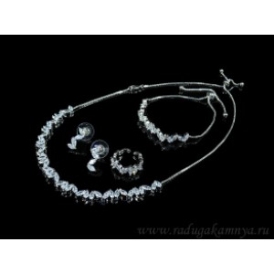 Набор с фианитами цвет серебро, 45см, 19см (иск.) Набор с фианитами цвет серебро, 45см, 19см (иск.)