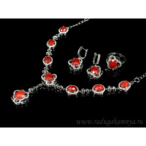 Набор с фианитами цвет красный в родиевом покрытии, 48см (иск.)