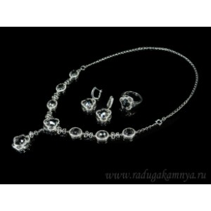 Набор с фианитами цвет черный в родиевом покрытии, 48см (иск.) Набор с фианитами цвет черный в родиевом покрытии, 48см (иск.)