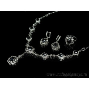 Набор с фианитами цвет черный в родиевом покрытии, 48см (иск.) Набор с фианитами цвет черный в родиевом покрытии, 48см (иск.)