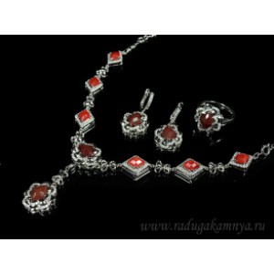 Набор с фианитами цвет красный в родиевом покрытии, 48см (иск.)