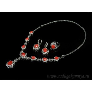 Набор с фианитами цвет красный в родиевом покрытии, 48см (иск.)