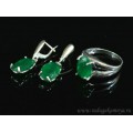 Кольцо и серьги с хризопразом (имитация)  (иск.)