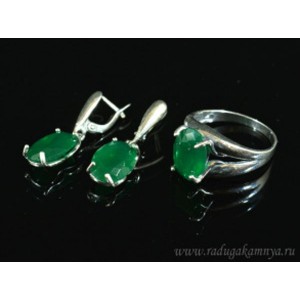Кольцо и серьги с хризопразом (имитация)  (иск.)