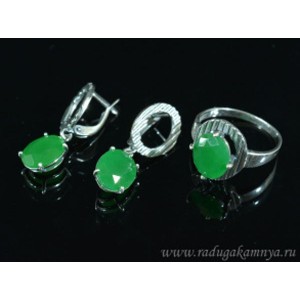 Кольцо и серьги с хризопразом (имитация) . (иск.)