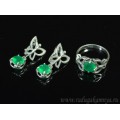 Кольцо и серьги с хризопразом (имитация)  (иск.)