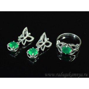Кольцо и серьги с хризопразом (имитация)  (иск.)