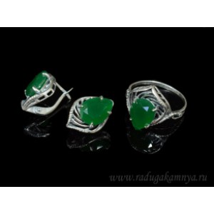 Кольцо и серьги с хризопразом (имитация) (иск.)
