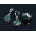 Кольцо и серьги с хризопразом (имитация)  (иск.)