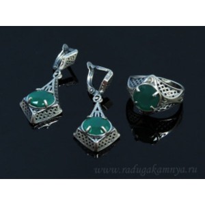 Кольцо и серьги с хризопразом (имитация)  (иск.)