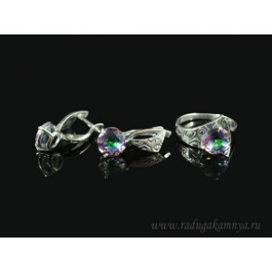Кольцо и серьги с цирконом искусственным, цвет хамелеон  (иск.)