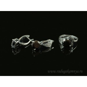 Кольцо и серьги с цирконом искусственным, цвет черный  (иск.)