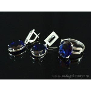 Кольцо и серьги с цирконом искусственным, цвет синий (иск.) Кольцо и серьги с цирконом искусственным, цвет синий (иск.)