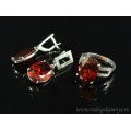 Кольцо и серьги с цирконом искусственным, цвет красный  (иск.)