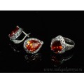 Кольцо и серьги с цирконом искусственным цвет  красный  (иск.)