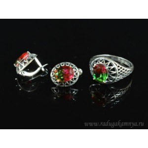 Кольцо и серьги с цирконом искусственным, цвет мистик  (иск.)