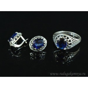Кольцо и серьги с цирконом искусственным, цвет синий (иск.) Кольцо и серьги с цирконом искусственным, цвет синий (иск.)