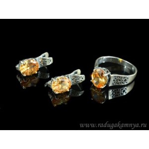 Кольцо и серьги с цирконом искусственным, цвет шампань (иск.) Кольцо и серьги с цирконом искусственным, цвет шампань (иск.)