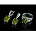 Кольцо и серьги с цирконом искусственным, цвет олива  (иск.)