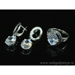 Кольцо и серьги с цирконом искусственным, цвет хрусталь  (иск.)