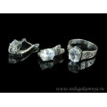 Кольцо и серьги с цирконом искусственным, цвет  хрусталь  (иск.)