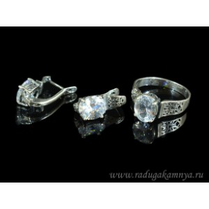 Кольцо и серьги с цирконом искусственным, цвет  хрусталь  (иск.)