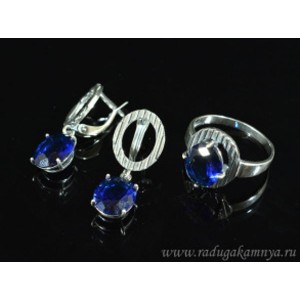 Кольцо и серьги с цирконом искусственным, цвет синий (иск.) Кольцо и серьги с цирконом искусственным, цвет синий (иск.)