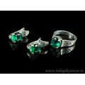 Кольцо и серьги с цирконом искусственным, цвет зеленый  (иск.)